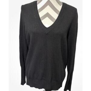 J Crew Black Ladies V-neck Wool Cashmere Large Sweater Soft Cozy Classy